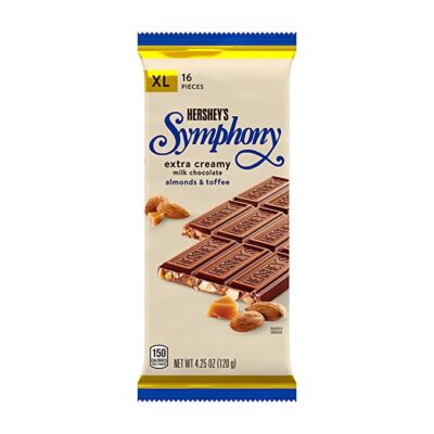 HERSHEY'S SYMPHONY Extra Creamy Milk Chocolate, Almonds and Toffee XL, Movie Snack Candy Bar, 4.25 oz (16 Pieces)