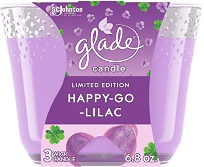 Glade Candle Happy-Go-Lilac, Fragrance Candle Infused with Essential Oils, Air Freshener Candle, 3-Wick Candle, 6.8oz