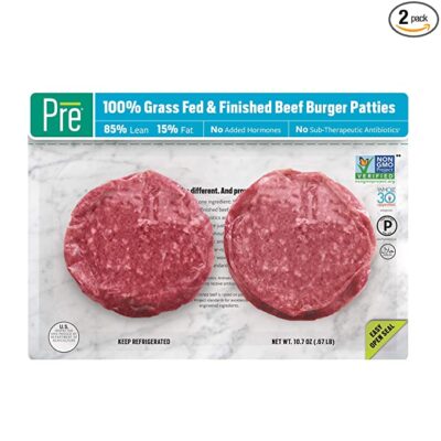 Pre, 85% Lean Burger Patties â€“ 100% Grass-Fed, Grass- Finished, and Pasture-Raised Beefâ€“ 5.33oz. (Pack of 2)