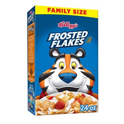 Kellogg's Frosted Flakes Cold Breakfast Cereal, 8 Vitamins And Minerals, Kids Snacks, Family Size, Original, 24oz Box (1 Box)